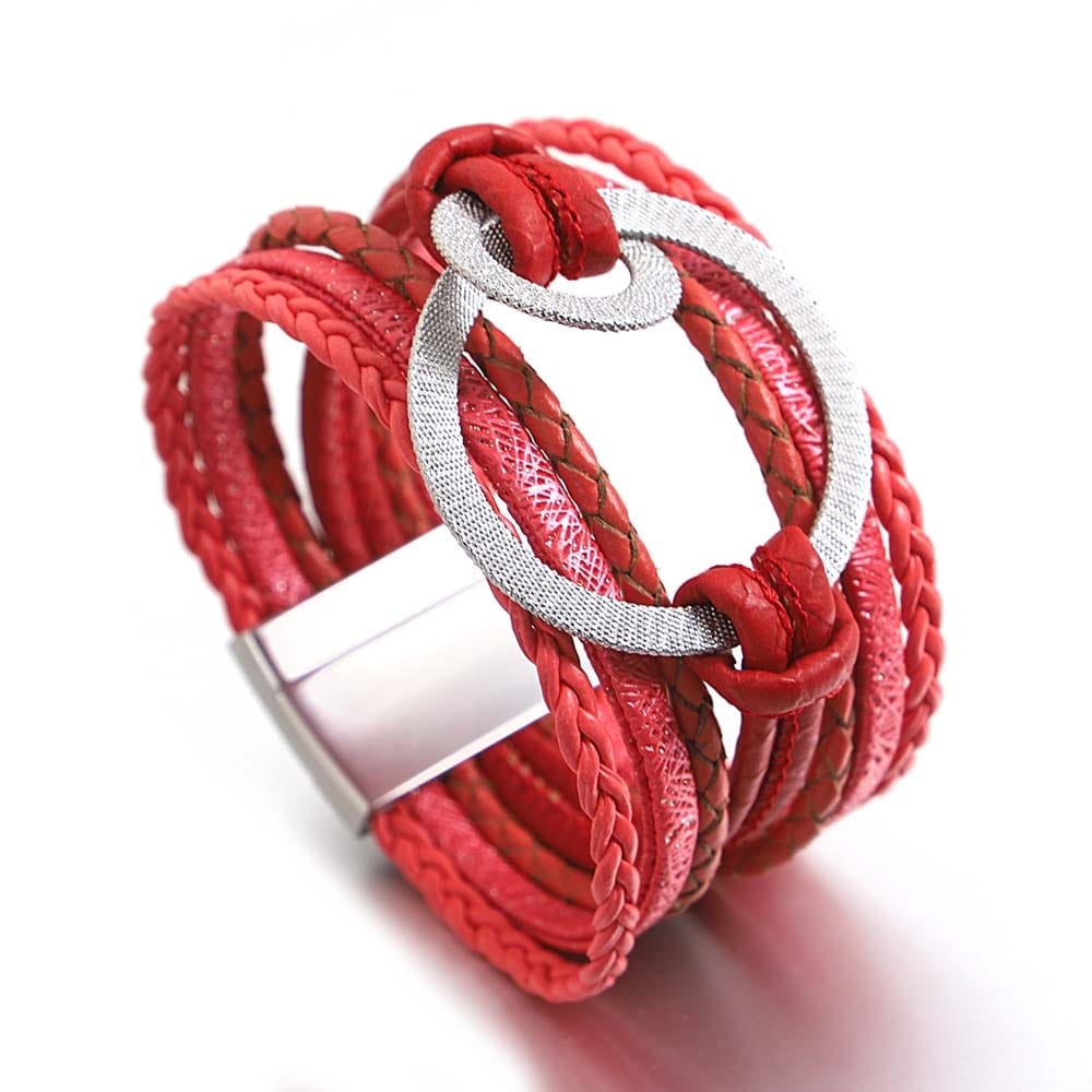 Buddhatrends Red Double Circle Charm Magnet Buckle Bracelet