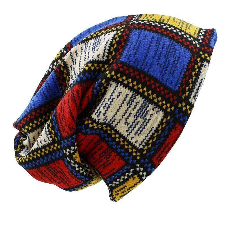 Buddhatrends Red Patchwork Print Beanie Hat