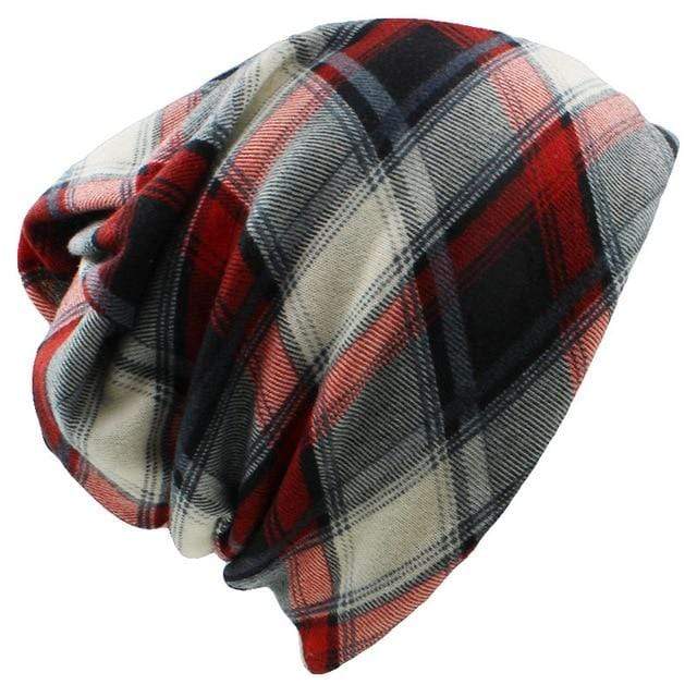 Buddhatrends Red Plaid Beanie Hat