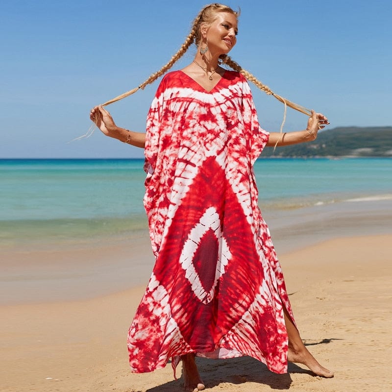 Buddhatrends Red / Plus Size Sun Set Tie Dye Maxi Dress