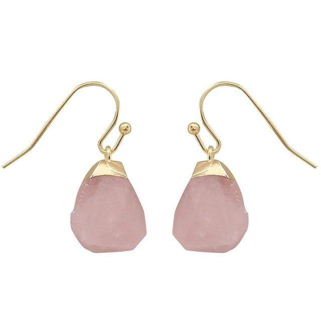 Buddhatrends Rose Quartz Healing Quartz Nuggets Dangle Earrings