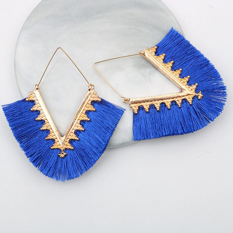 Buddhatrends Royal Blue Bohemia Long Pendant Tassel Earrings