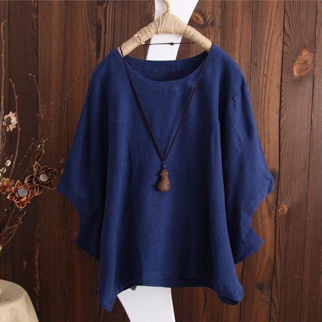 Buddhatrends S / Navy Elena Batwing Sleeve T-Shirt