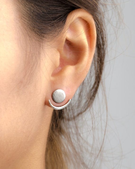 Buddhatrends silver Geometric Round Moon Earrings
