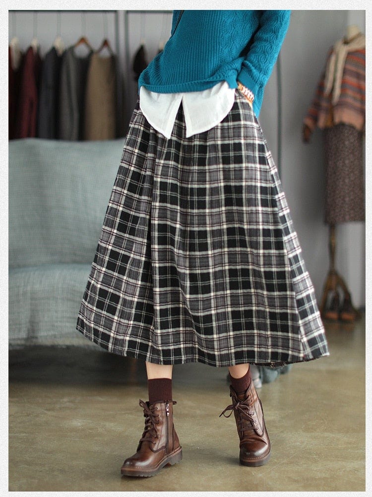 Buddhatrends Skirts Casey Elastic Waist Plaid Skirt