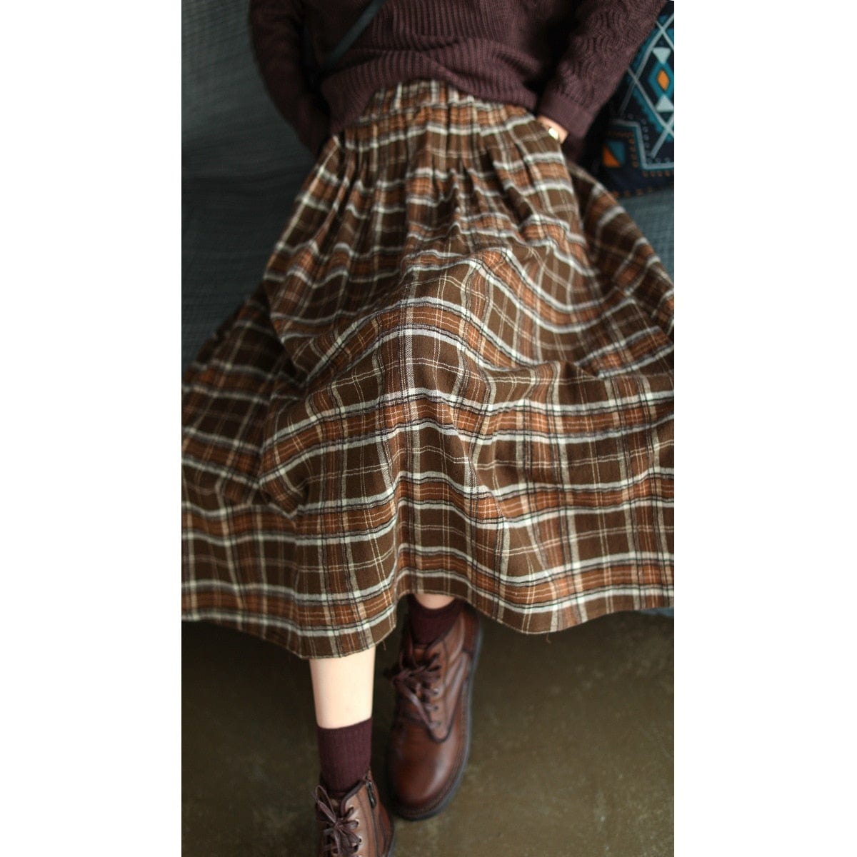 Buddhatrends Skirts Casey Elastic Waist Plaid Skirt