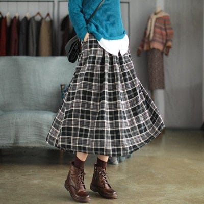 Buddhatrends Skirts Casey Elastic Waist Plaid Skirt
