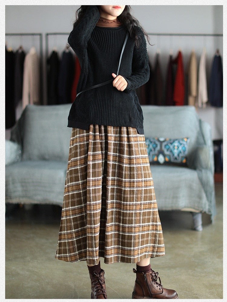 Buddhatrends Skirts Casey Elastic Waist Plaid Skirt