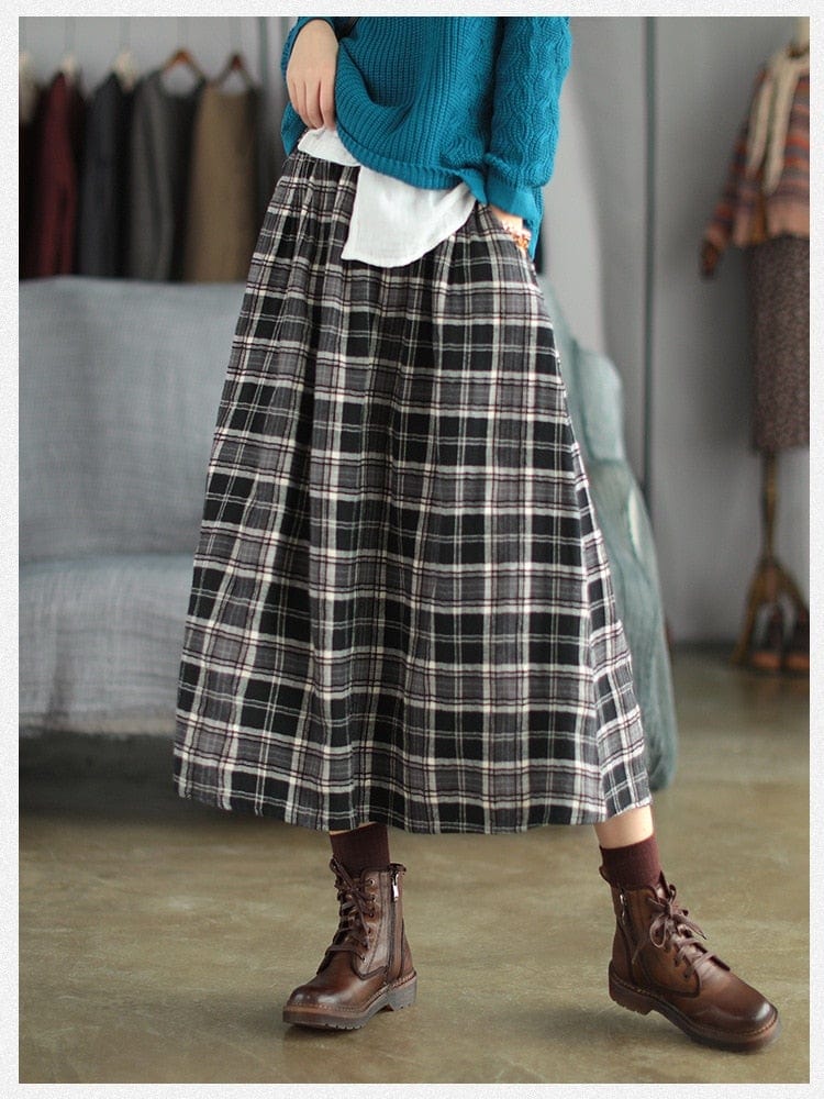 Buddhatrends Skirts Casey Elastic Waist Plaid Skirt