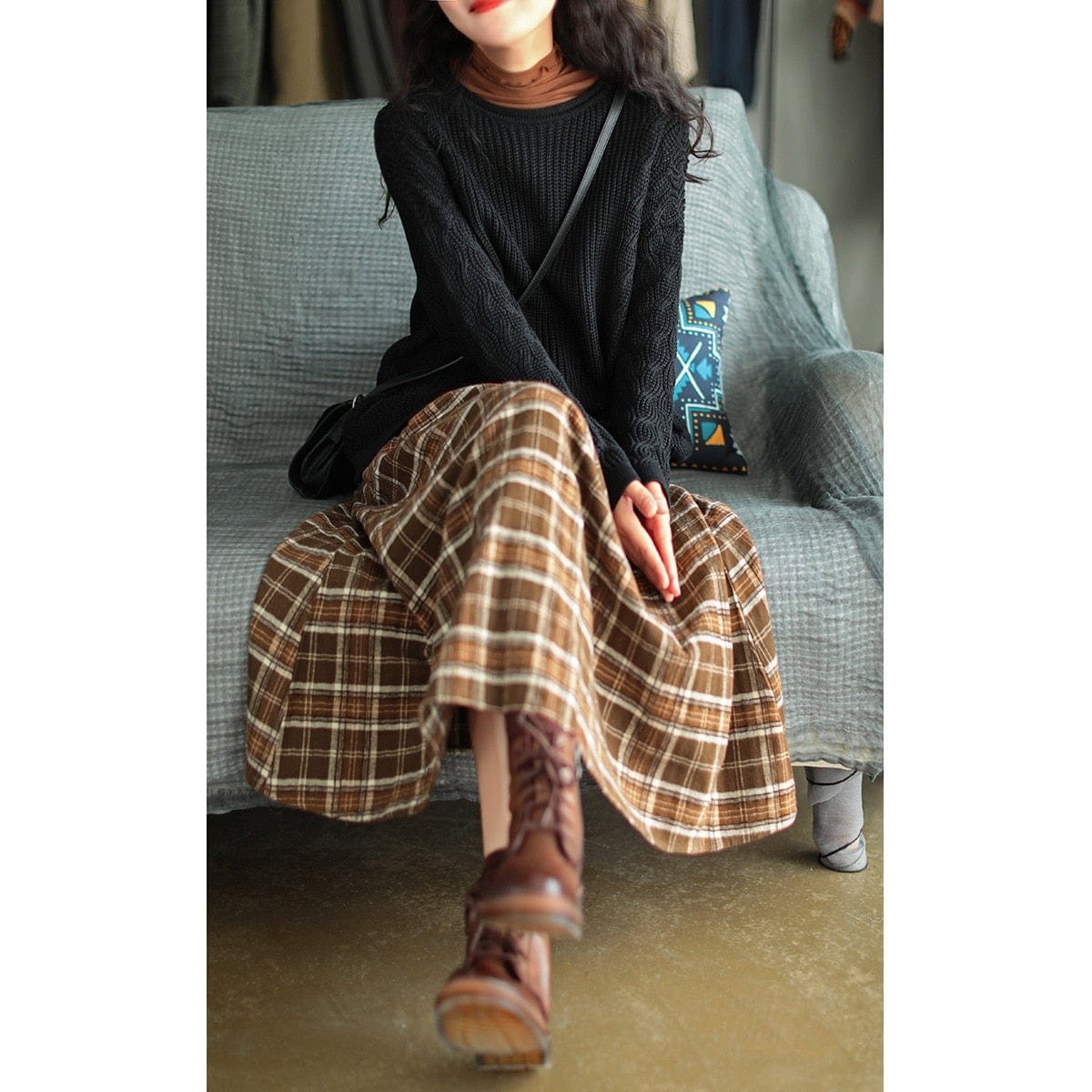 Buddhatrends Skirts Casey Elastic Waist Plaid Skirt