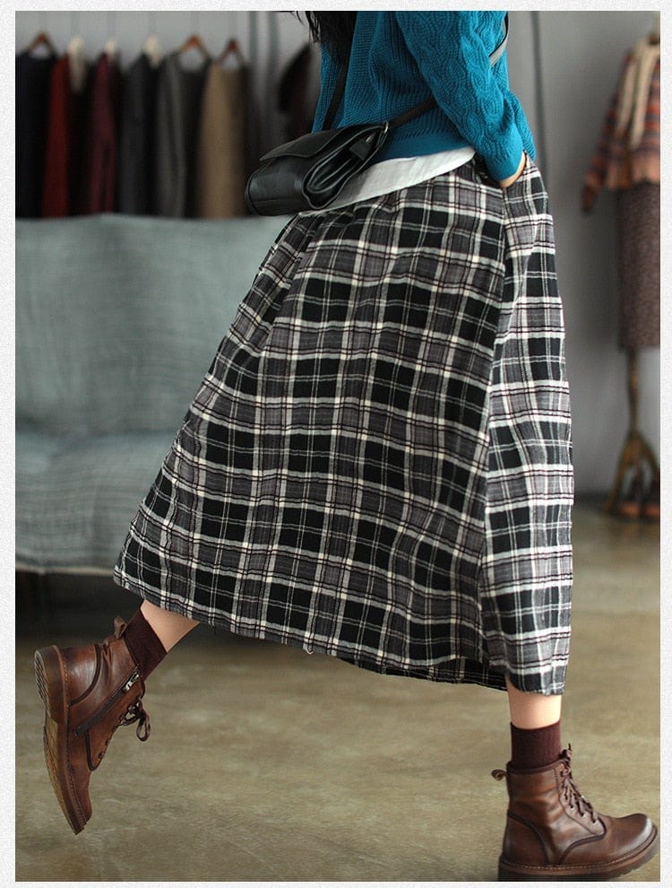 Buddhatrends Skirts Casey Elastic Waist Plaid Skirt