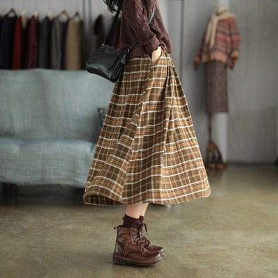 Buddhatrends Skirts Yellow / One Size Casey Elastic Waist Plaid Skirt