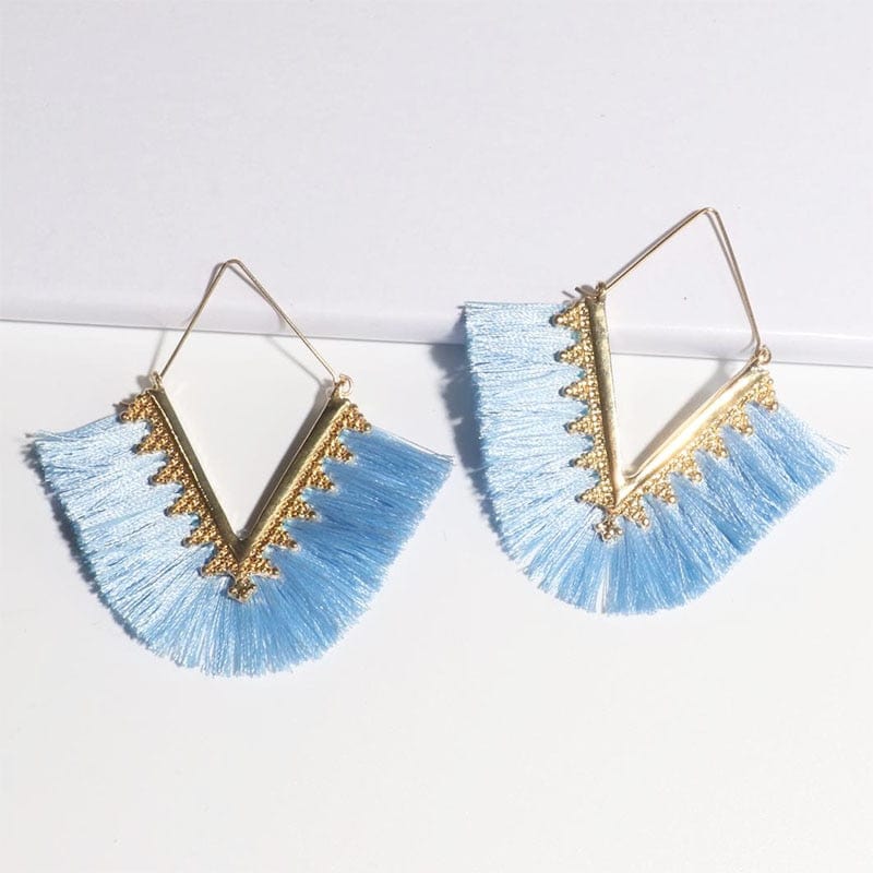 Buddhatrends Sky Blue 1 Bohemia Long Pendant Tassel Earrings