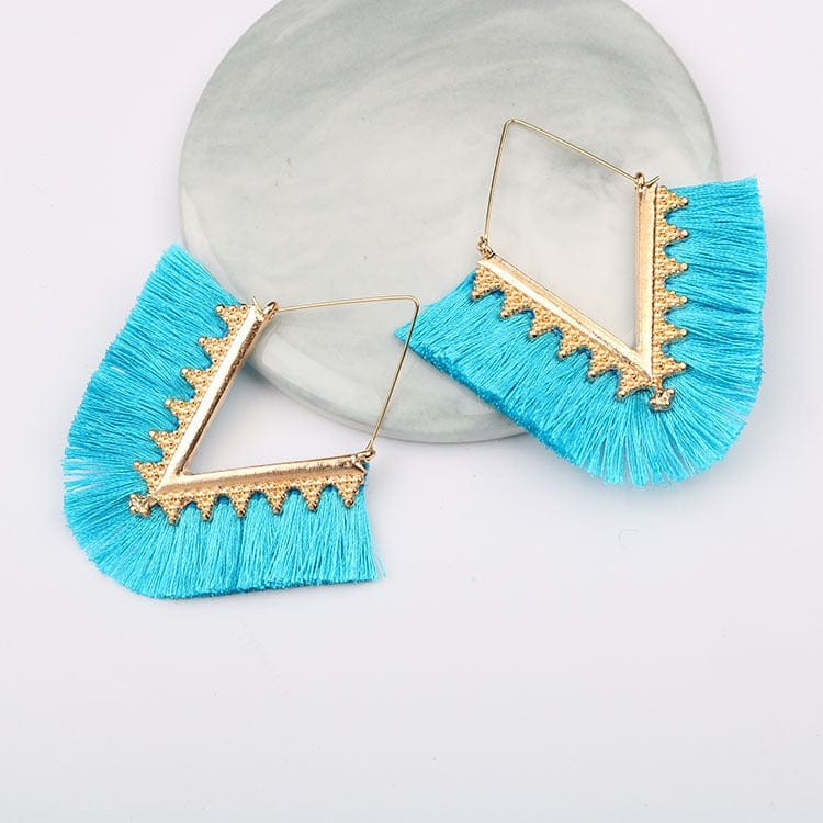 Buddhatrends sky blue Bohemia Long Pendant Tassel Earrings