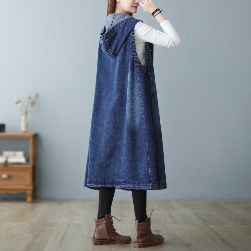 Buddhatrends Sleeveless Hooded Denim Vest Coat