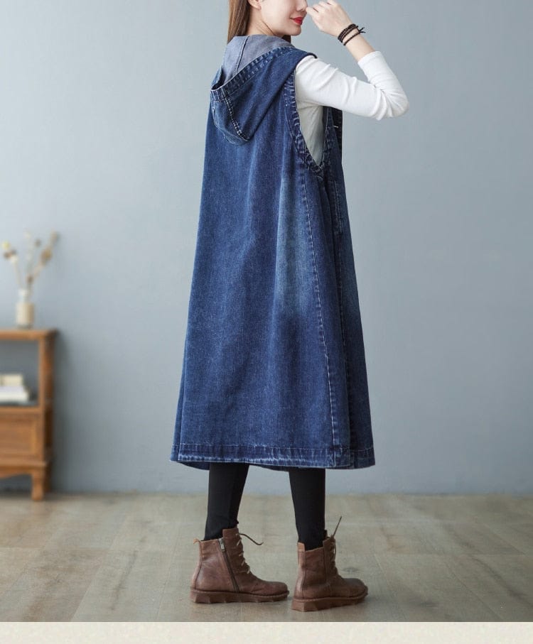Buddhatrends Sleeveless Hooded Denim Vest Coat