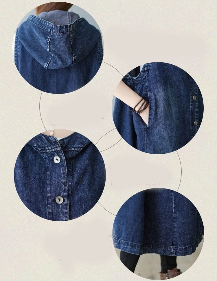 Buddhatrends Sleeveless Hooded Denim Vest Coat