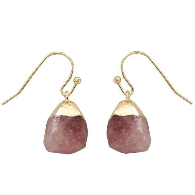Buddhatrends Strawberry Quartz Healing Quartz Nuggets Dangle Earrings