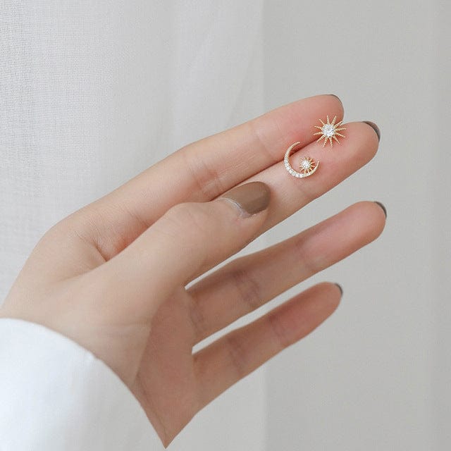 Buddhatrends stud earring / Gold Moon & Sun 925 Sterling Silver Stud Earrings