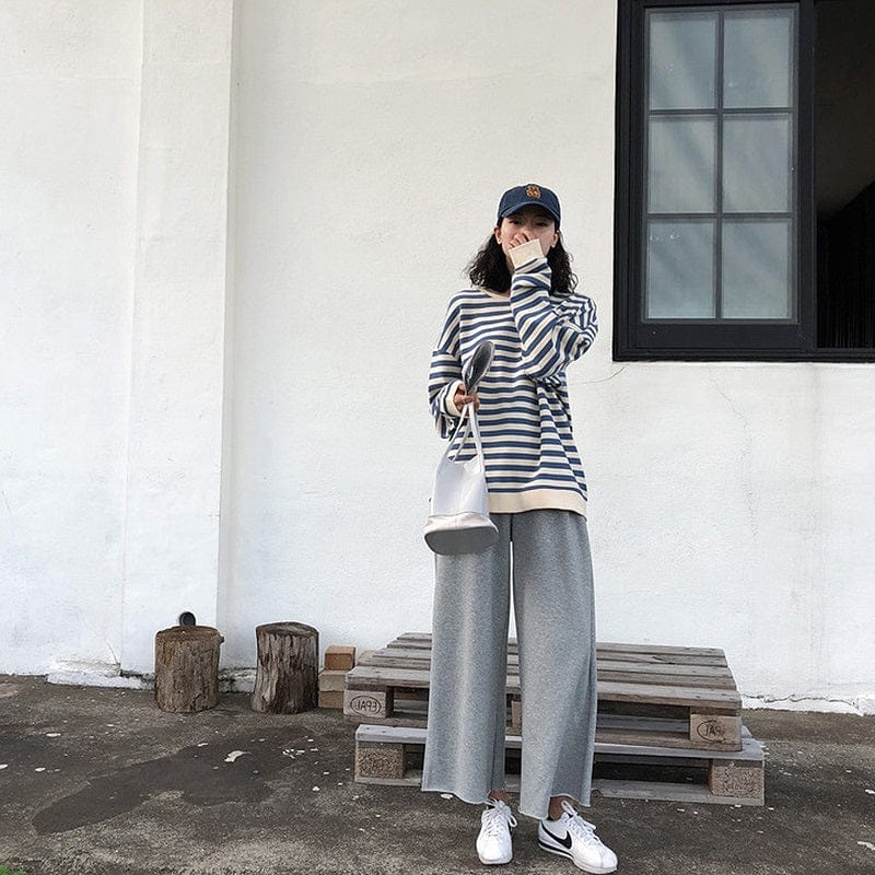 Buddhatrends sweater Kawaii Thin Striped Sweatshirt