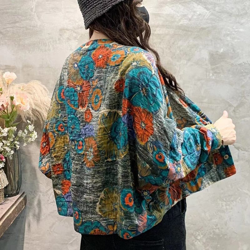 Buddhatrends Sweet Floral Print Loose Coat