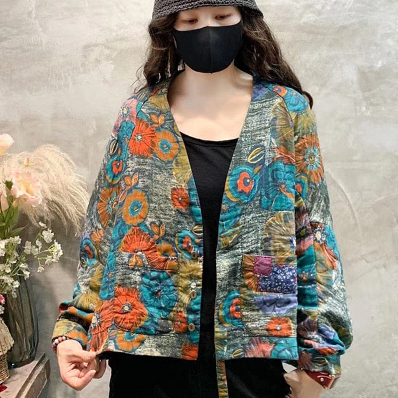Buddhatrends Sweet Floral Print Loose Coat