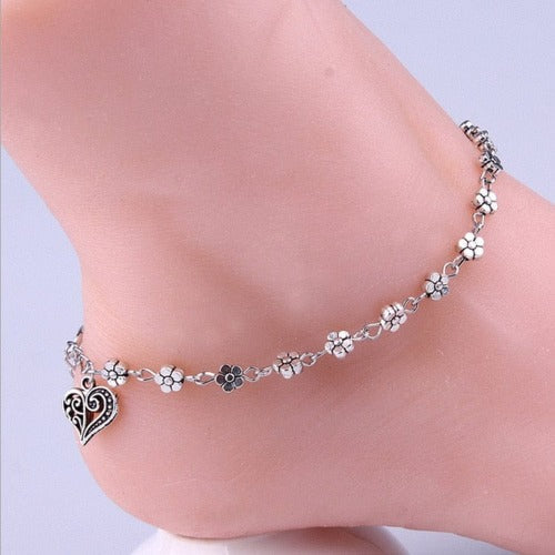 Buddhatrends Tibetan Silver Heart-Shaped Anklet