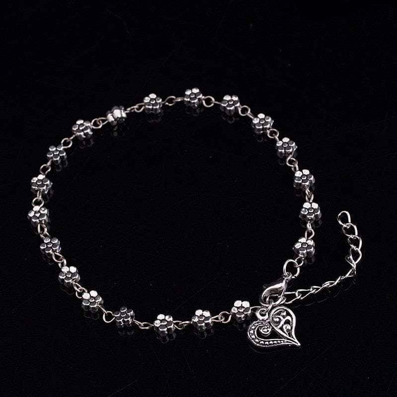 Buddhatrends Tibetan Silver Heart-Shaped Anklet