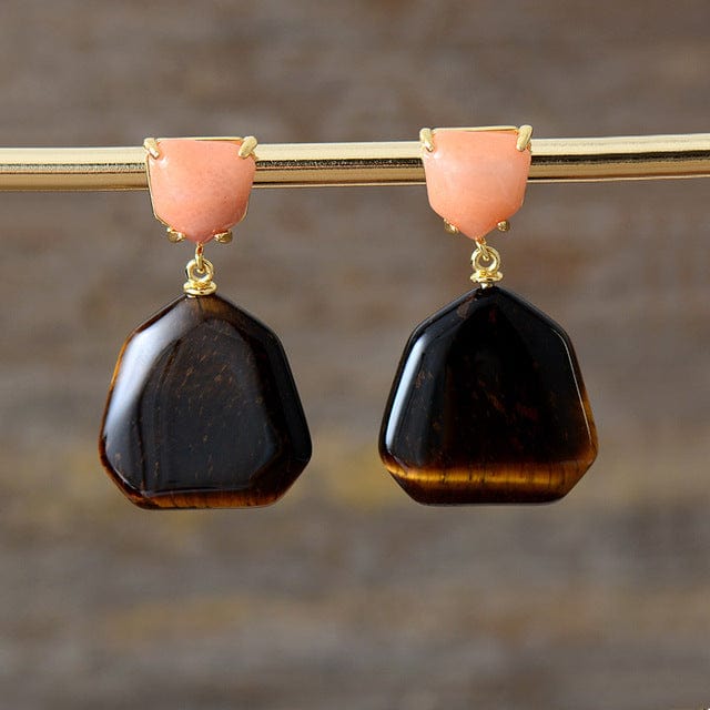 Buddhatrends Tiger Eye Amethysts Tiger Eye Stud Earrings