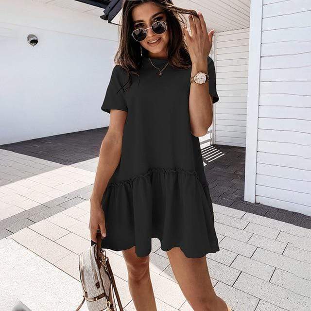 Buddhatrends Tops Black / XXL Henna Ruffled Beach Dress