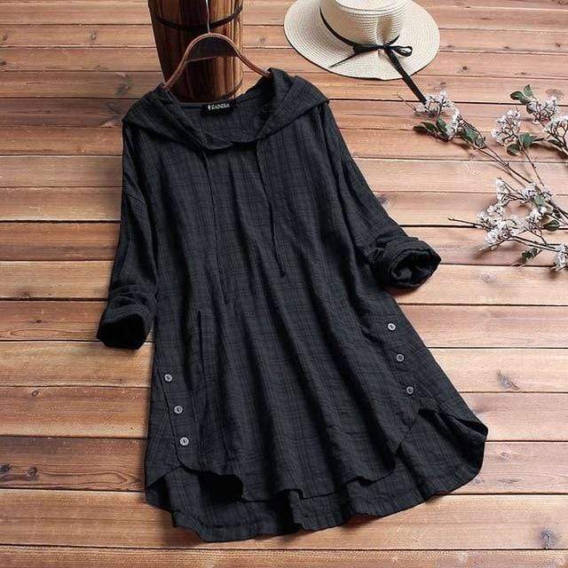 Buddhatrends Tunic Black / S Hooded Long Sleeve Tunic