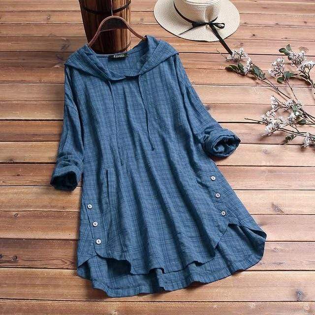 Buddhatrends Tunic Blue / S Hooded Long Sleeve Tunic
