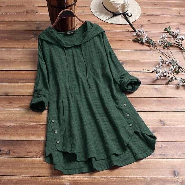 Buddhatrends Tunic Green / S Hooded Long Sleeve Tunic