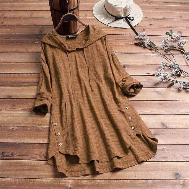 Buddhatrends Tunic Khaki / S Hooded Long Sleeve Tunic