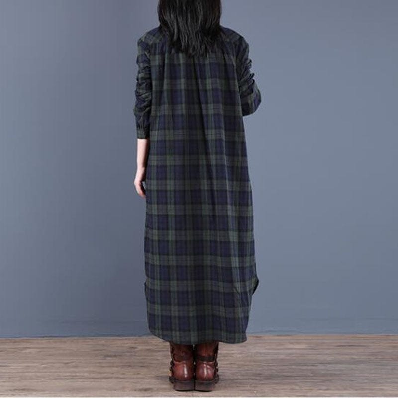 Buddhatrends Vintage Loose Cotton Plaid Dress