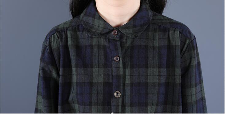 Buddhatrends Vintage Loose Cotton Plaid Dress