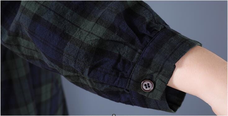 Buddhatrends Vintage Loose Cotton Plaid Dress