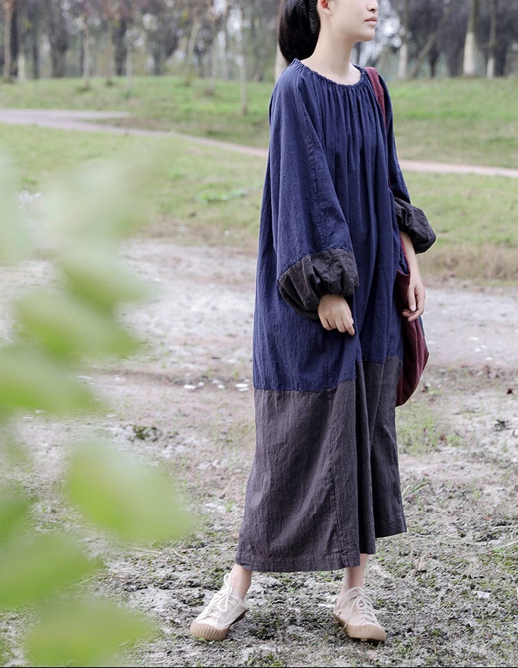 Buddhatrends Vintage Patchwork Cotton Linen Dresses | Lotus