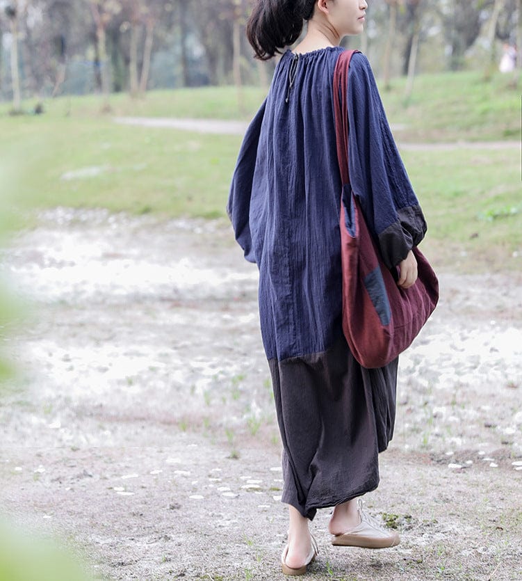 Buddhatrends Vintage Patchwork Cotton Linen Dresses | Lotus