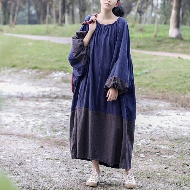 Buddhatrends Vintage Patchwork Cotton Linen Dresses | Lotus