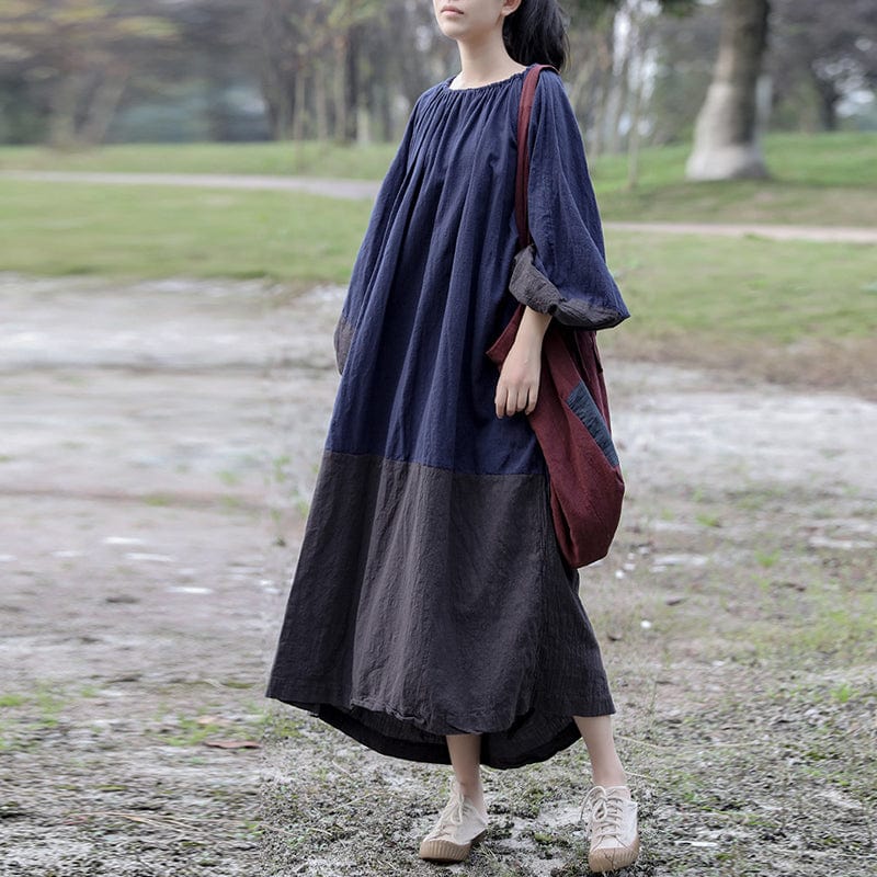 Buddhatrends Vintage Patchwork Cotton Linen Dresses | Lotus