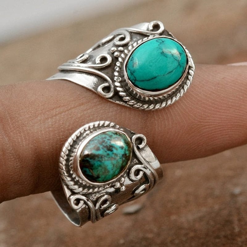 Buddhatrends Vintage Silver Natural Stone Ring