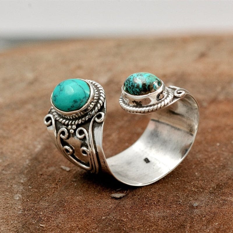 Buddhatrends Vintage Silver Natural Stone Ring