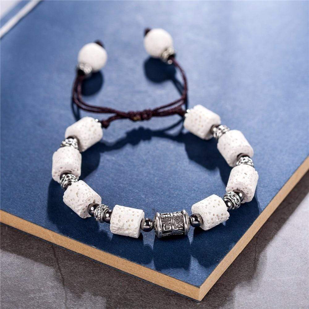 Buddhatrends White Adjustable Lava Stone Bracelet