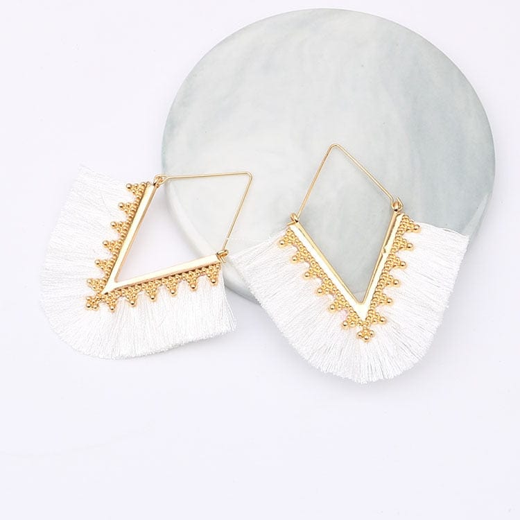 Buddhatrends white Bohemia Long Pendant Tassel Earrings