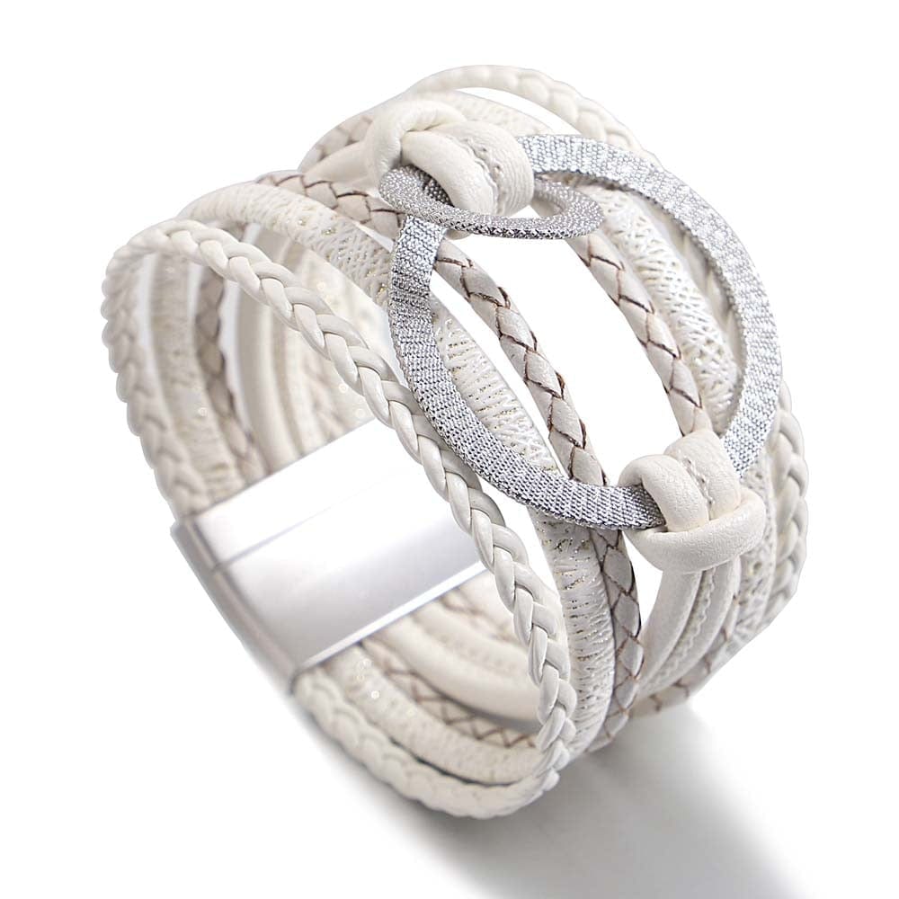 Buddhatrends White Double Circle Charm Magnet Buckle Bracelet