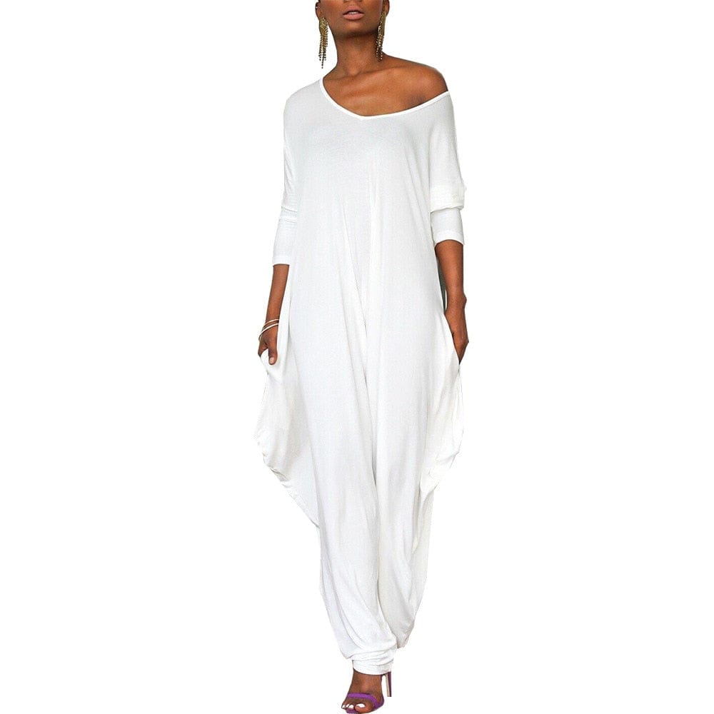Buddhatrends White / L Open Back Harem Jumpsuit