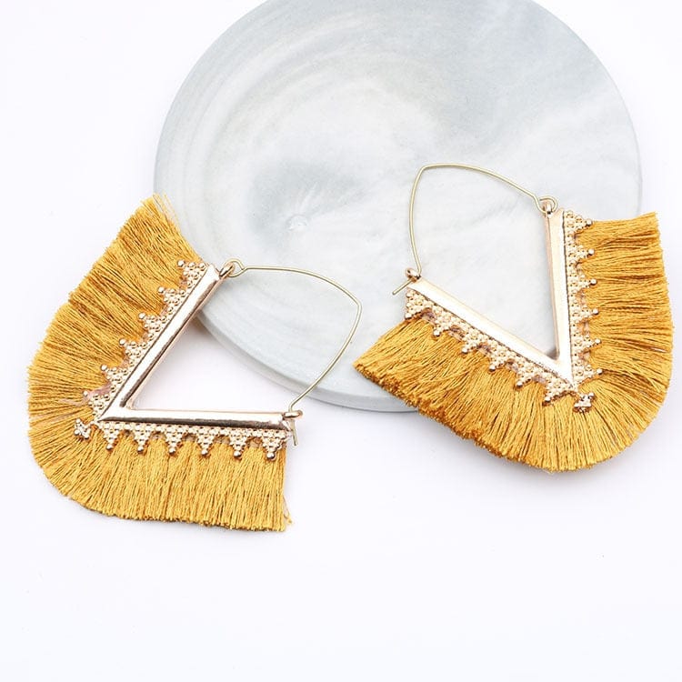 Buddhatrends Yellow Bohemia Long Pendant Tassel Earrings