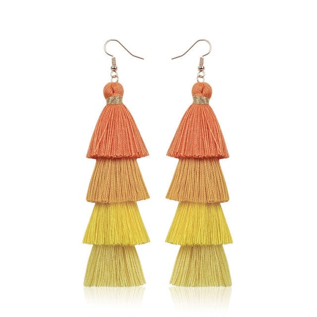 Buddhatrends Yellow Multilayer Bohemian Tassel Earrings