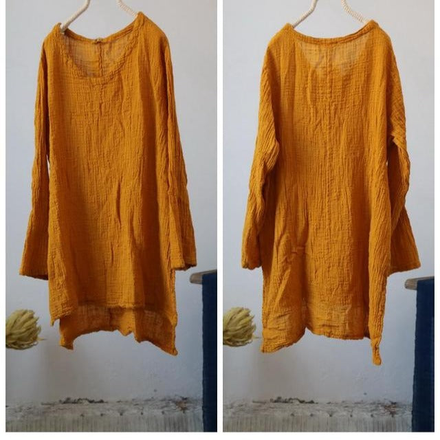 Buddhatrends Yellow / One Size Joss Linen Breathable V-neck Blouse